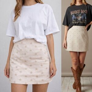 Altar’d State Faux Suede Star Print Mini Skirt Cream Beige Western Large